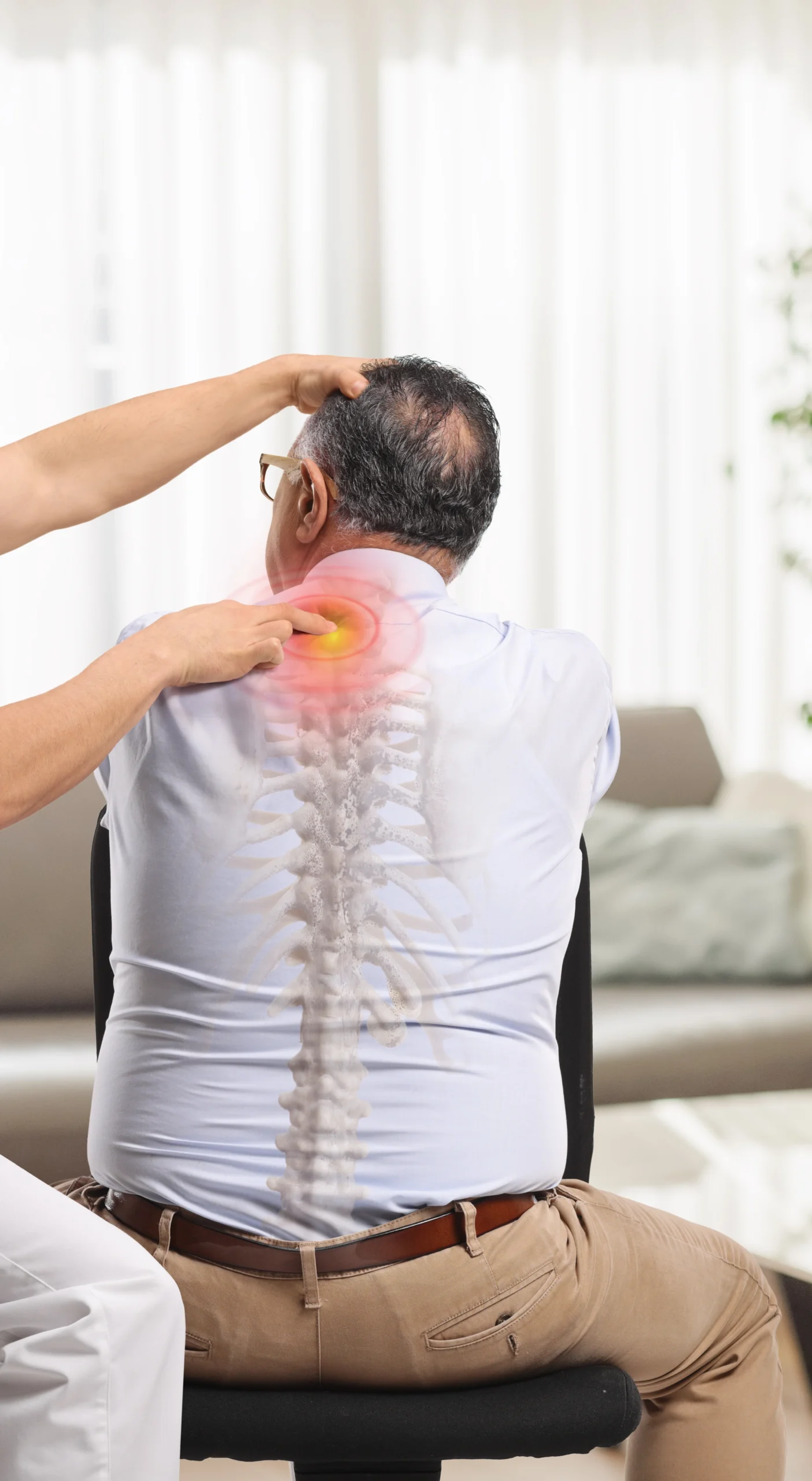 Senior patient receiving chiropractic rehabilitation care for neck and upper back