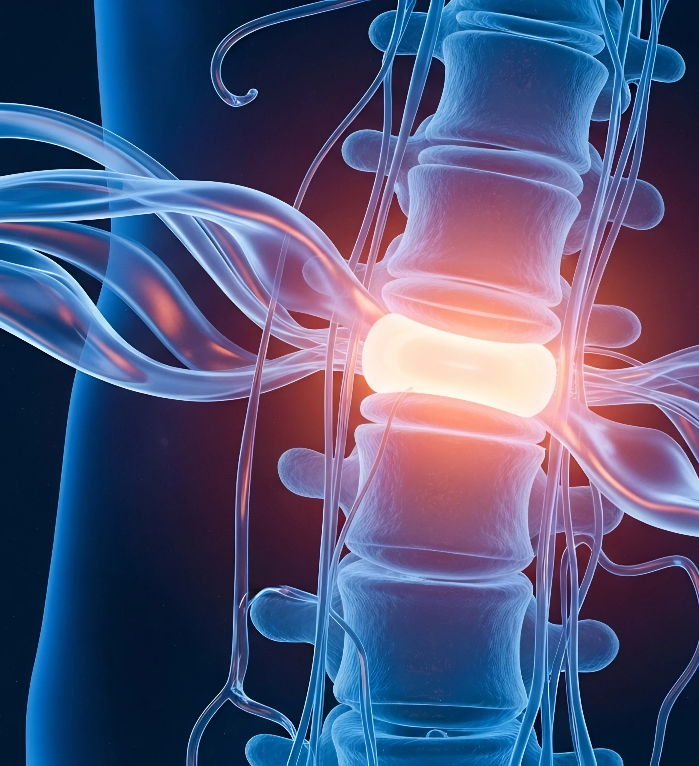 Illustration of lumbar spine anatomy highlighting injury site